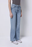 Regular Fit Yüksel Bel Geniş Paça Kadın İndigo Jean Pantolon