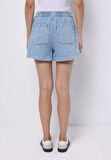 Regular Fit Orta Bel Düz Kadın İndigo Jean Şort