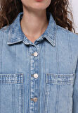 Oversize Fit Fermuarlı Astarsız  Kadın Mavi Ceket