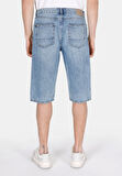 Straight Fit Orta Bel Düz Erkek Mavi Jean Şort
