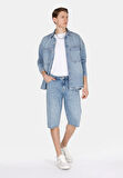Straight Fit Orta Bel Düz Erkek Mavi Jean Şort