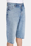 Straight Fit Orta Bel Düz Erkek Mavi Jean Şort