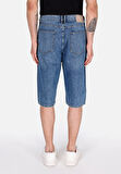 Straight Fit Orta Bel Düz Erkek Mavi Jean Şort