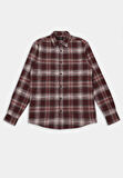 Regular Fit Shirt Neck Ekoseli Erkek Bordo Uzun Kol Gömlek