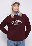 Regular Fit Yuvarlak Yaka Baskılı Kadın Bordo Sweatshirt
