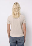 Regular Fit Yuvarlak Yaka Düz Kadın Bej Kısa Kol Tişört