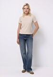 Regular Fit Yuvarlak Yaka Düz Kadın Bej Kısa Kol Tişört