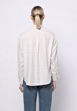 Relax Fit Shirt Neck Ekoseli Kadın Ekru Uzun Kol Gömlek
