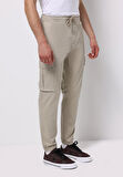 Cargo Fit Orta Bel Lastikli Paça Erkek Bej  Pantolon