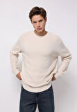 Regular Fit Yuvarlak Yaka Jakarlı Erkek Ekru Kazak