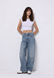 Baggy Fit   Kadın İndigo Jean Pantolon