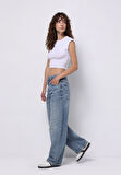 Baggy Fit   Kadın İndigo Jean Pantolon