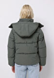 Regular Fit Kapüşonlu Fermuarlı Astarlı Çıkarılabilir Kapüşonlu Kadın Yeşil Mont