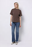 Regular Fit Yuvarlak Yaka Düz Kadın Kahverengi Kısa Kol Tişört
