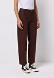 Barrel Fit Yüksel Bel Düz Paça Kadın Kahverengi  Pantolon