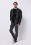 Slim Fit     Erkek Siyah Mont Pu