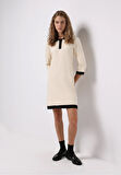 Regular Fit Düz Kadın Ekru ¾ Kol Elbise