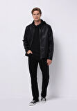 Slim Fit     Erkek Siyah Mont Pu