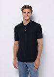 Regular Fit Polo Yaka Jakarlı Erkek Lacivert Kısa Kol Kazak