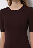 Slim Fit Düz Kadın Bordo Kısa Kol Elbise