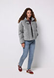 Regular Fit Kapüşonlu Fermuarlı Astarlı  Kadın Gri Mont
