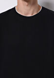 Regular Fit Yuvarlak Yaka Jakarlı Erkek Siyah Uzun Kol Tişört