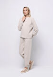 Regular Fit Orta Bel Düz Kadın Bej Eşofman Altı