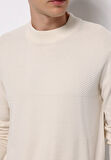Regular Fit Yuvarlak Yaka Jakarlı Erkek Ekru Kazak