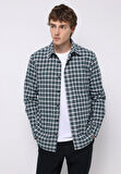 Regular Fit Shirt Neck Ekoseli Erkek Yeşil Uzun Kol Gömlek