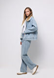 Straight Fit Orta Bel Tam Boy Paça Kadın İndigo Jean Pantolon