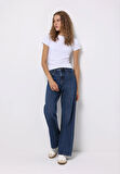 Regular Fit Yüksel Bel Geniş Paça Kadın Koyu İndigo Jean Pantolon