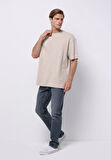 Oversize Fit Yuvarlak Yaka Düz Erkek Taş Kısa Kol Tişört