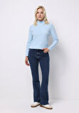 Regular Fit Yarım Balıkçı Yaka Düz Kadın Mavi Kazak
