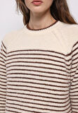Regular Fit Yuvarlak Yaka Çizgili Kadın Bej Kazak