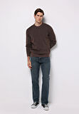 Regular Fit Yuvarlak Yaka Jakarlı Erkek Kahverengi Kazak