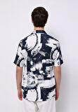 Regular Fit Shirt Neck Baskılı Erkek Lacivert Kısa Kol Gömlek