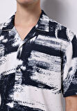 Regular Fit Shirt Neck Baskılı Erkek Lacivert Kısa Kol Gömlek