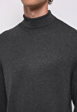 Regular Fit Turtle Neck Jakarlı Erkek Antrasit Kazak