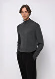 Regular Fit Turtle Neck Jakarlı Erkek Antrasit Kazak