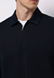 Comfort Fit Polo Yaka Düz Erkek Lacivert Uzun Kol Tişört