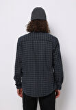 Regular Fit Shirt Neck Ekoseli Erkek Lacivert Uzun Kol Gömlek