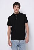 Regular Fit Polo Yaka Düz Erkek Siyah Kısa Kol Tişört