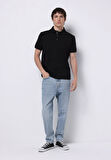 Regular Fit Polo Yaka Düz Erkek Siyah Kısa Kol Tişört