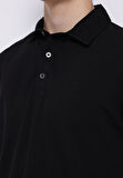 Regular Fit Polo Yaka Düz Erkek Siyah Kısa Kol Tişört