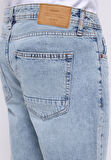 Regular Fit Orta Bel Düz Erkek Açik İndigo Jean Şort