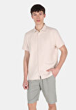 Regular Fit Shirt Neck Düz Erkek Bej Kısa Kol Gömlek