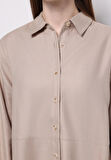 Relax Fit Shirt Neck Düz Kadın Bej Uzun Kol Gömlek