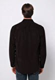 Regular Fit Shirt Neck Düz Erkek Kahverengi Uzun Kol Gömlek