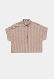 Fashion Fit Shirt Neck Çizgili Kadın Açik Kahverengi Kısa Kol Gömlek