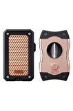 Colibri Rally Siyah-Rose Gold 3 Torch Çakmak & Siyah-Rose Gold SV-Cut Premium Puro Seti